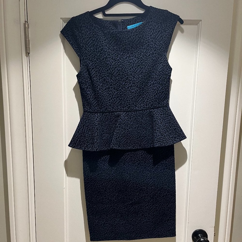 Alice and Olivia Blue Cheetah Print Peplum Dress